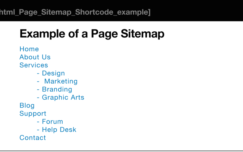 A template example of an HTML sitemap.